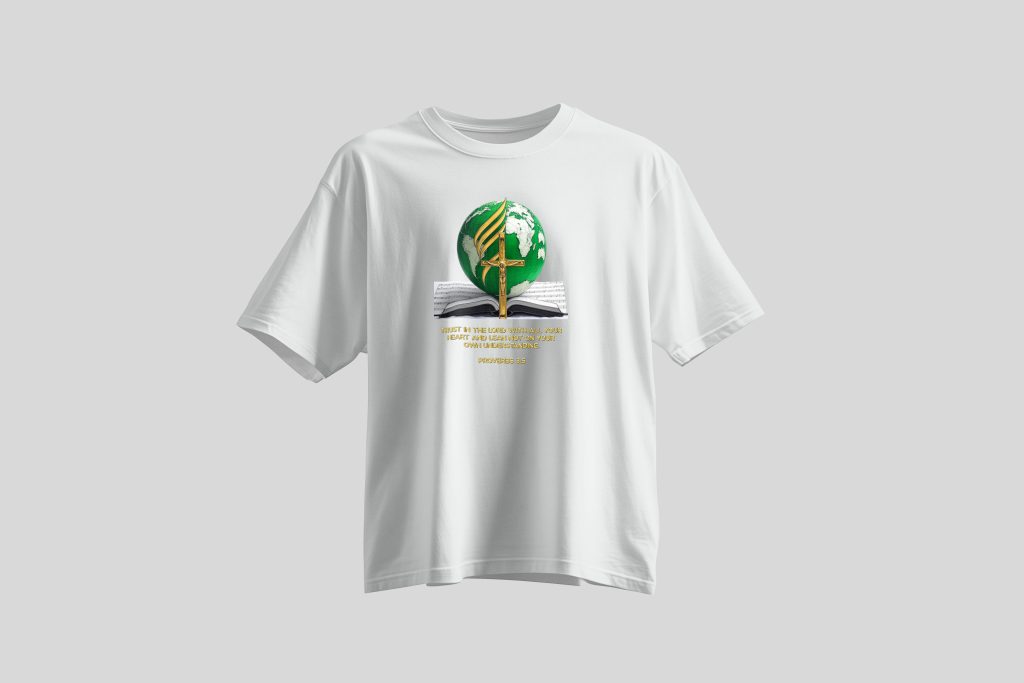 Cotton crew neck Christian T-shirt with shiny gold Bible verses printed on the front, a premium quality faith-inspired scripture tee designed for men and women, combining comfort, durability, and stylish Christian apparel for everyday wear or as a meaningful gift.