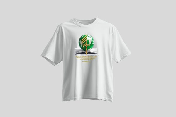 Cotton crew neck Christian T-shirt with shiny gold Bible verses printed on the front, a premium quality faith-inspired scripture tee designed for men and women, combining comfort, durability, and stylish Christian apparel for everyday wear or as a meaningful gift.